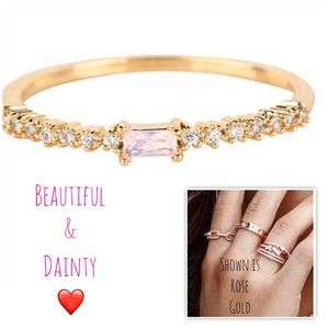 Dainty Cubic Zirconia with Baguette Ring Gold-NWT- sz 6 or 7